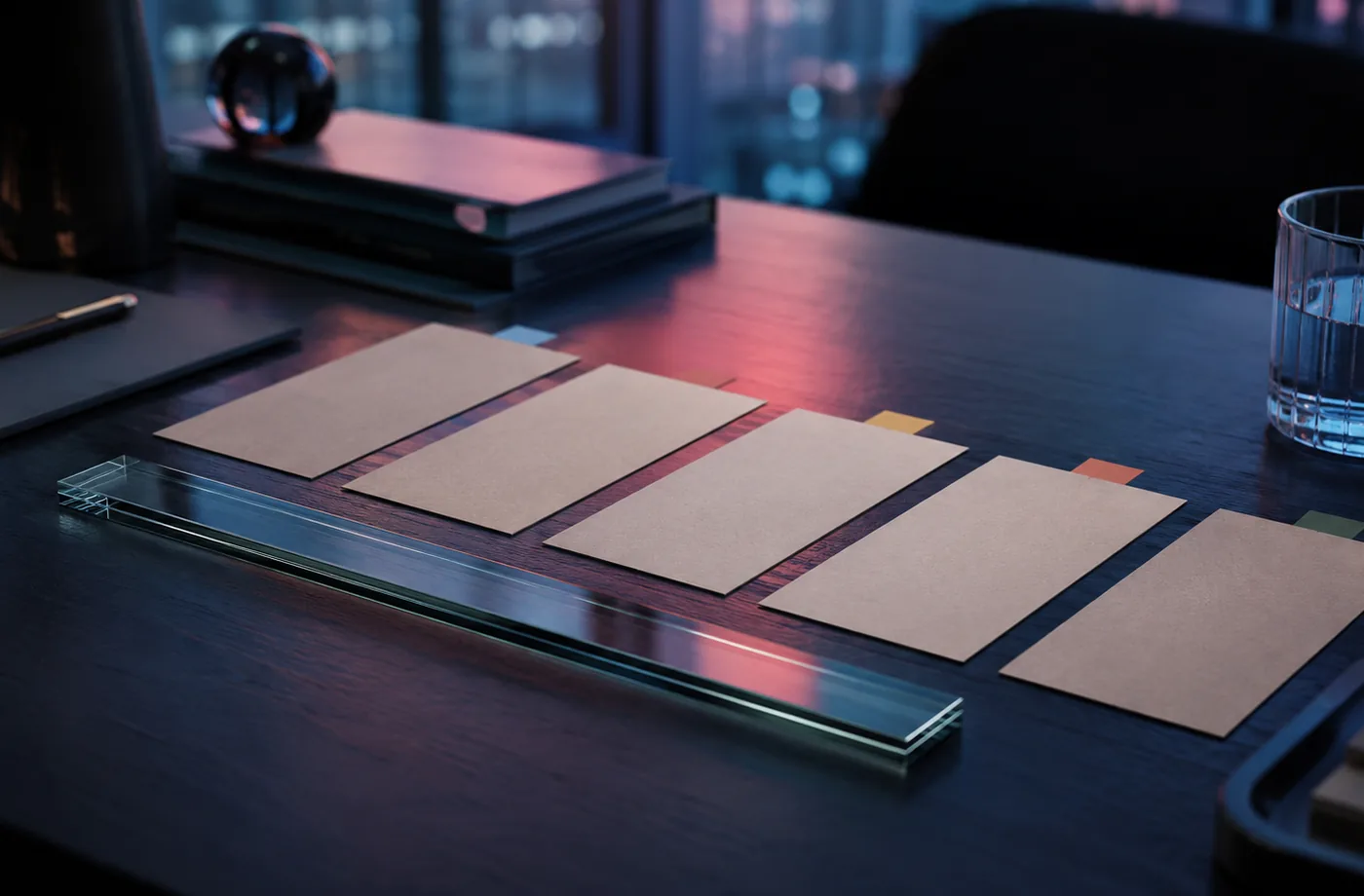 Blank comparison cards with colored edge tabs
